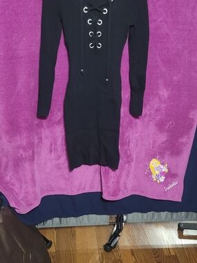 Michael Kors Black Lace-Up Long Sleeve Knit Dress